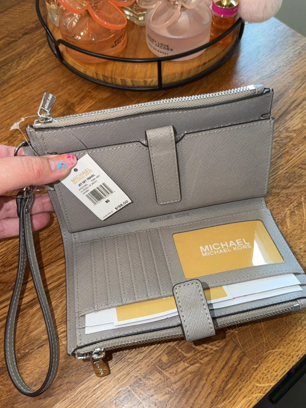 Michael Kors Metallic Gray Saffiano Wristlet Wallet - Picture 1 of 2